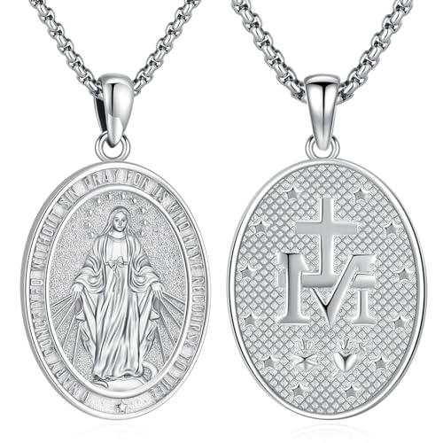 Eusense Heilige Jungfrau Maria Halskette St. Maria Anhänger Kette 925 Sterling Silber Heilige Halskette Kette katholischen religiösen Schmuck Medaille Schutz Amulett für Frauen Mädchen von Eusense