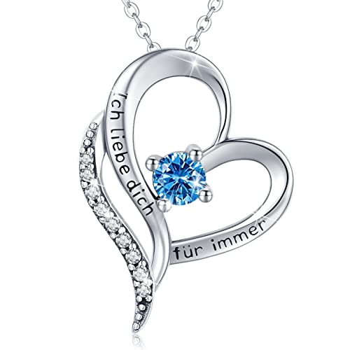 Eusense Ich liebe Dich Anhänger Geburtsstein Dezember Halskette Herz Kette 925 Silber Hochzeitstag Valentinstag Geburtstags Muttertag Schmuck Christmas Geschenk für Damen Frau Mama Freundin Ehefrau von Eusense