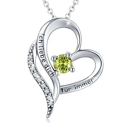 Eusense Ich liebe Dich für Immer Anhänger Geburtsstein August Halskette Herz Kette 925 Silber Hochzeitstag Valentinstag Geburtstags Muttertag Schmuck Christmas Geschenk für Damen Mama Freundin Mädchen von Eusense
