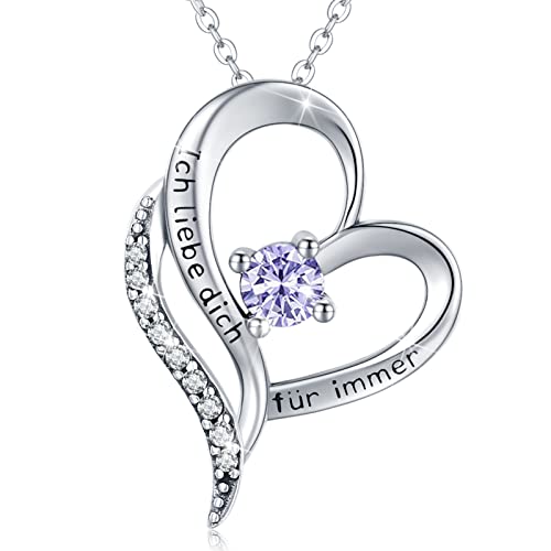 Eusense Ich liebe Dich für Immer Anhänger Geburtsstein Juni Halskette Herz Kette Silber Hochzeitstag Valentinstag Geburtstags Muttertag Schmuck Christmas Geschenk für Damen Mama Freundin Mädchen von Eusense