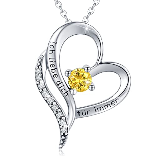 Eusense Ich liebe Dich für Immer Anhänger Geburtsstein November Halskette Herz Kette Silber Hochzeitstag Valentinstag Geburtstags Muttertag Schmuck Christmas Geschenk für Damen Mama Freundin Mädchen von Eusense