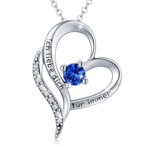 Eusense Ich liebe Dich für Immer Anhänger Geburtsstein September Halskette Herz Kette 925 Silber Hochzeitstag Valentinstag Geburtstags Muttertag Schmuck Christmas Geschenk für Damen Mama Freundin von Eusense
