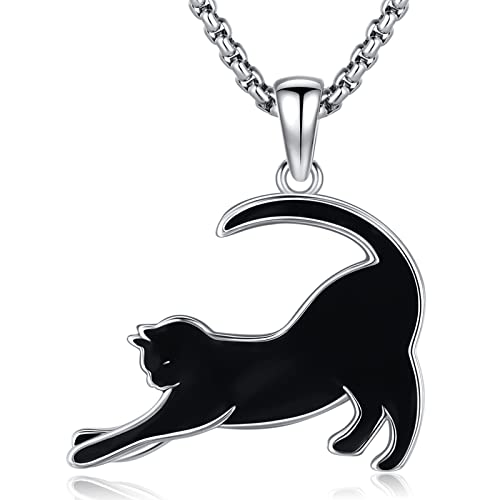 Eusense Katze Halskette Schwarze Katze Anhänger 925 Sterling Silber Viel Glück Tier Schmuck Magisches Geschenk Hexenschmuck für Frauen Mädchen von Eusense