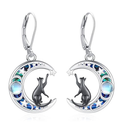 Eusense Katze Mond Ohrringe 925 Sterling Silber Katze Ohrringe Dangle Tropfen Ohrringe Schmuck Geschenk für Katzenliebhaber Damen Frauen Mädchen von Eusense