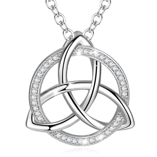 Eusense Keltischer Knoten Halskette 925 Sterling Silber Irish Anhänger Kette Triangle Trinity Knot Halskette Anhänger für Damen Mädchen von Eusense