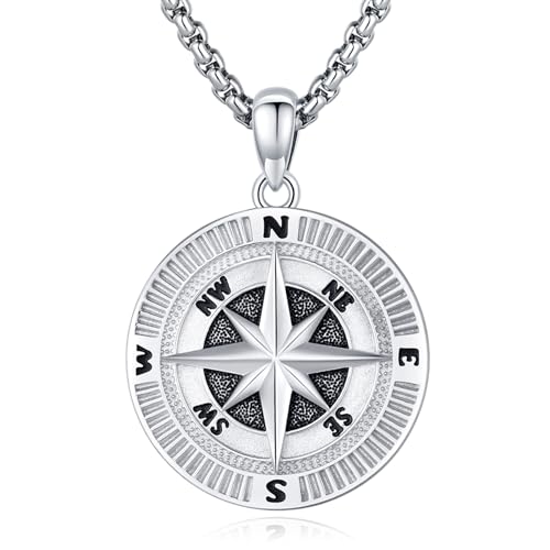 Eusense Kompass Anhänger 925 Sterling Silber Kompass Halskette Kette Graduierung Schmuck Geschenk für Frauen Männer von Eusense