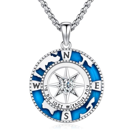 Eusense Kompass Anhänger 925 Sterling Silber Kompass Halskette Schmuck Graduierung Memorial Geschenk für Männer Frauen von Eusense