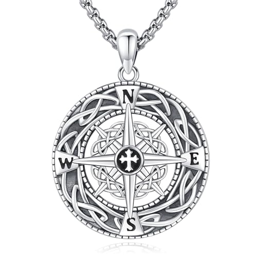 Eusense Kompass Halskette 925 Sterling Silber Keltischer Knoten Anhänger Kette Kompass Anhänger Geschenk Schmuck für Frauen Männer Mädchen Jungen von Eusense