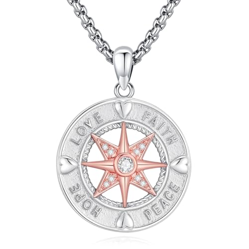 Eusense Kompass Halskette 925 Sterling Silber Kompass Anhänger Graduierung Freundschaft Halskette Inspirational Schmuck Geschenk für Frauen Männer Mädchen von Eusense