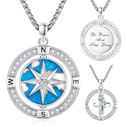Eusense Kompass Halskette 925 Sterling Silber Kompass Anhänger Kette Graduierung Schmuck Geschenk für Liebhaber Jahrestag Graduierung Frauen Männer von Eusense