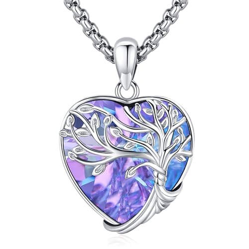 Eusense Kristall Tree of Life Halskette für Frauen 925 Sterling Silber lila Herz Kristall Anhänger Schmuck Geschenke für Frauen Mädchen von Eusense