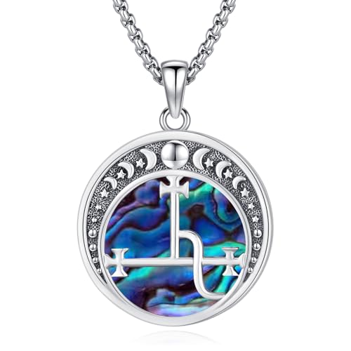 Eusense Lilith Sigil Halskette S925 Sterling Silber Abalone Shell Sigil von Lilith Anhänger Schutz Wiccan Amulett Talisman Hexe Halskette spirituellen Schmuck Geschenk für Frauen Männer von Eusense