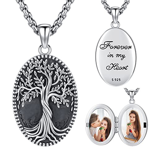 Eusense Medaillon Halskette 925 Sterling Silber Lebensbaum Medaillon Anhänger Kette Medaillon zum Öffnen für Bilder Foto Halskette Anhänger Schmuck für Herren Damen von Eusense