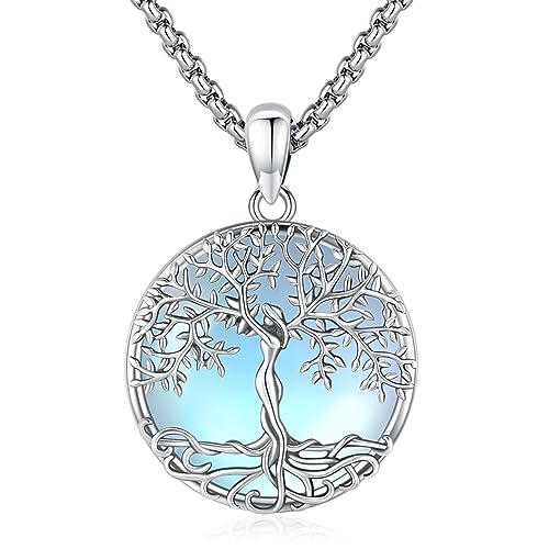 Eusense Mondstein Halskette 925 Sterling Silber Baum des Lebens Halskette Anhänger Kette Keepsake Schmuck Geschenke für Frauen Damen Mädchen von Eusense