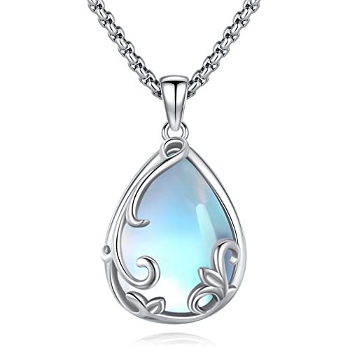 Eusense Mondstein Halskette 925 Sterling Silber Filigran Tropfen Anhänger Kette Tränen Halskette Kette Schmuck Geburtstag Geschenk für Frauen Damen Mädchen von Eusense