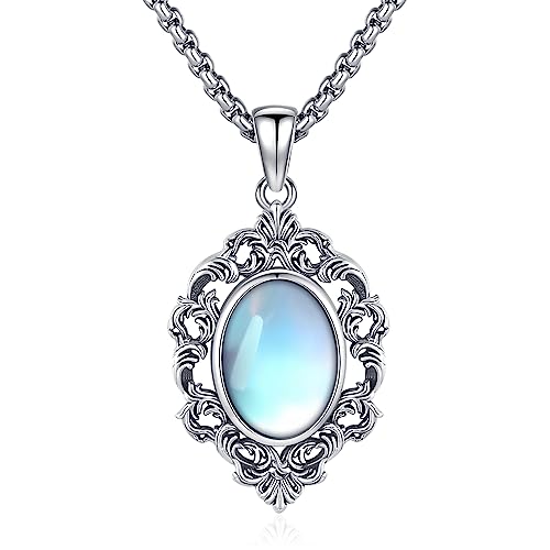 Eusense Mondstein Halskette 925 Sterling Silber Vintage Geschnitzt Filigran Anhänger Kette Schmuck Geschenke für Frauen Mädchen von Eusense