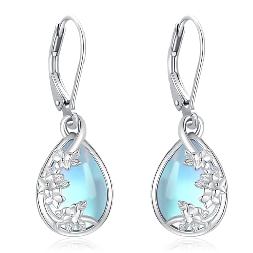 Eusense Mondstein Ohrringe 925 Sterling Silber Blume Wasser Tropfen Ohrringe für Frauen Mädchen von Eusense