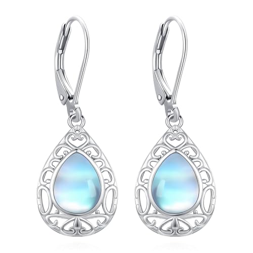 Eusense Mondstein Ohrringe Filigrane Tropfenohrringe 925 Sterling Silber Tränenohrringe Schmuck Geschenke für Frauen Mädchen von Eusense