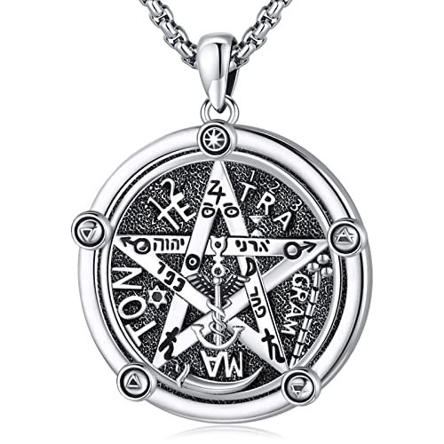 Eusense Pentagram Necklace Tetragrammaton Pendant 925 Silver Necklace Talisman Protection Amulet Wicca Witch Jewellery for Men Women von Eusense