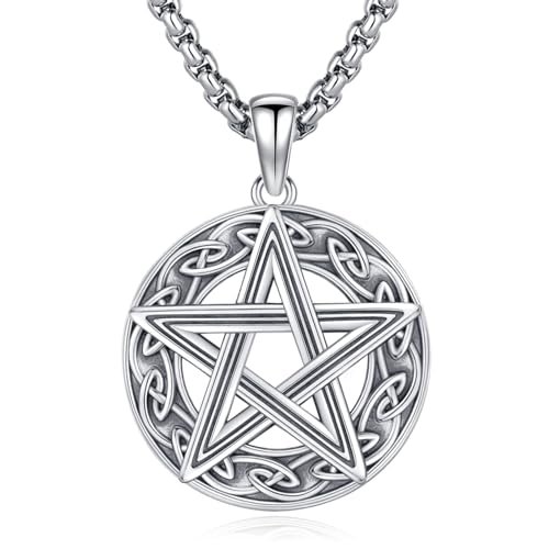 Eusense Pentagramm Halskette 925 Sterling Silber Pentagramm Keltischer Knoten Halskette Keltisches Pentagramm Stern Pentagramm Kreis Heidnischer Schmuck Geschenk für Frauen Männer von Eusense