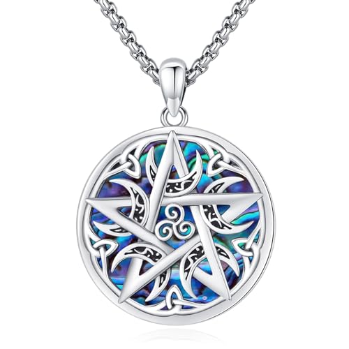 Eusense Pentagramm Halskette 925 Sterling Silber Pentagramm mit Abalone Shell Talisman Schutz Amulett Wicca Hexe Schmuck Geschenk für Frauen Männer Weihnachten Geburtstag Geschenk von Eusense