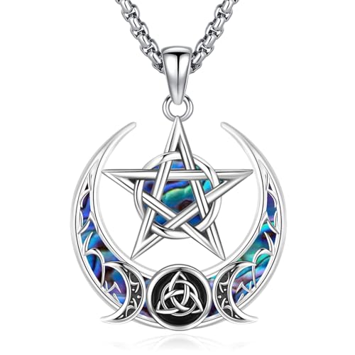 Eusense Pentagramm Halskette Dreifach Mond Göttin Anhänger 925 Silber Hekate Anhänger Spirituelles Amulett Wiccan Pagan Zauberei Talisman Schmuck Geschenk für Frauen Mädchen von Eusense