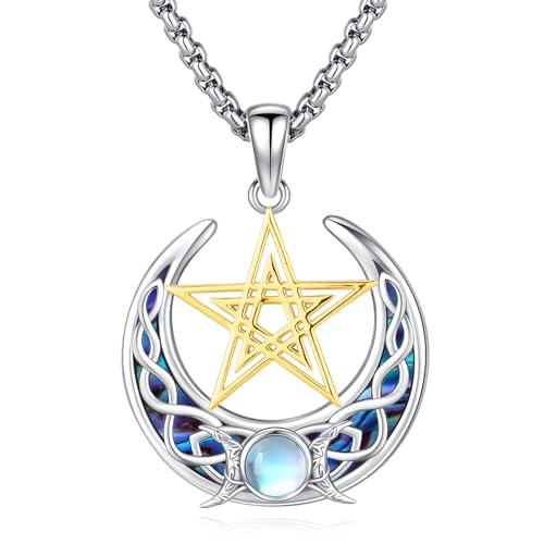 Eusense Pentagramm Halskette Dreifach Mondgöttin Anhänger 925 Silber Keltischer Knoten Tetragrammaton Hekate Anhänger Spirituelles Amulett Schmuck Geschenk für Frauen Mädchen von Eusense