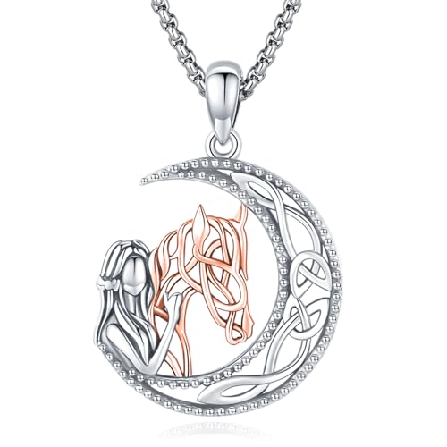 Eusense Pferde Mädchen Kette 925 Silber Pferd Roségold Anhänger Halskette Schmuck Geschenk für Damen von Eusense