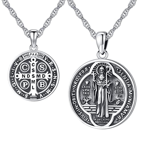 Eusense Saint Benedict Halskette St Benedikt Medal Heiliger Kette Christian Catholic Patron Anhänger Religiöser Schmuck für Herren Damen von Eusense