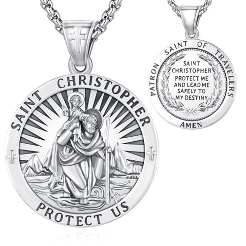 Eusense Saint Christopher Halskette 925 Silber St. Christopher Anhänger Saint Christopher Anhänger Schmuck Religiöses Amulett für Männer Frauen von Eusense