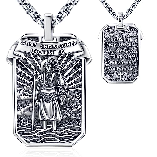 Eusense Saint Christopher Halskette für Männer St. Christopher Anhänger 925 Sterling Silber Katholischen Religiösen Schmuck Schutz Amulett für Männer Frauen von Eusense
