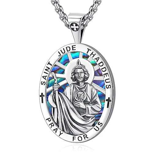 Eusense Saint Jude Thaddeus Anhänger Holy Saint Jude Thaddeus Halskette St. Jude Thaddeus Halskette Kette 925 Sterling Silber Amulett Halskette Schutz Schmuck für Unisex Frauen Männer Geschenke von Eusense