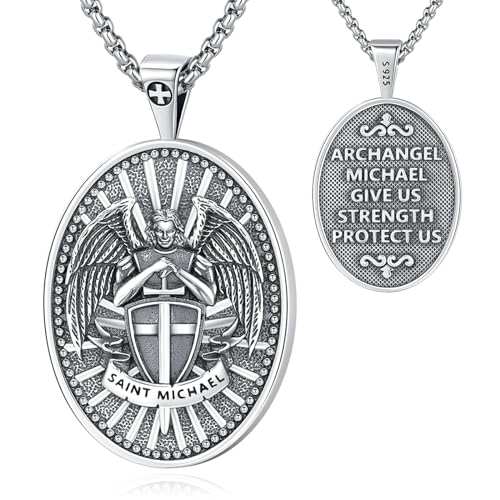 Eusense Saint Michael Anhänger für Männer Erzengel Michael Anhänger Kette 925 Sterling Silber St Michael Halskette Heiliges Amulett Schmuck Geschenk für Frauen Männer von Eusense