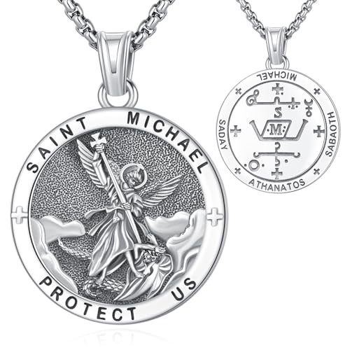 Eusense Saint Michael Halskette 925 Sterling Silber Erzengel Anhänger St Michael Anhänger Heilige Amulett Schmuck Geschenk für Männer von Eusense