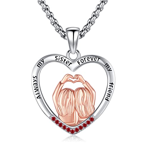 Eusense Schwestern Anhänger Kette Always My Sister Forever My Friend 925 Sterling Silber Schwester Geschenk Love Halskette Schmuck für Damen Mädchen von Eusense