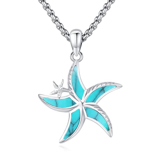 Eusense Seestern Halskette 925 Sterling Silber Türkis Seestern Anhänger Ozean Meer Tier Seestern Schmuck Geschenk für Frauen Mädchen von Eusense
