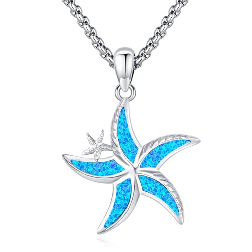 Eusense Seestern Halskette 925 Sterling Silber mit blauem Opal Ozean Tier Seestern Schmuck Geschenk für Frauen Damen Mädchen von Eusense