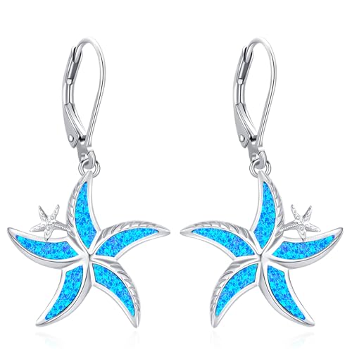 Eusense Seestern Ohrringe 925 Sterling Silber Blau Opal Seestern Ohrringe Meer Tier Seestern Schmuck Geschenk für Mädchen Frauen von Eusense