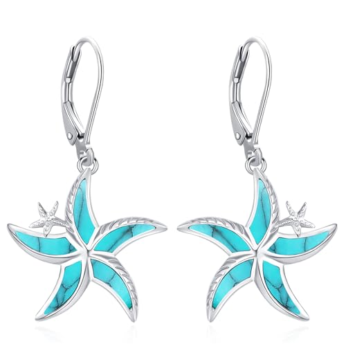 Eusense Seestern Ohrringe 925 Sterling Silber Türkis Seestern Ohrringe Meerestier Seestern Schmuck Geschenk für Frauen Mädchen von Eusense