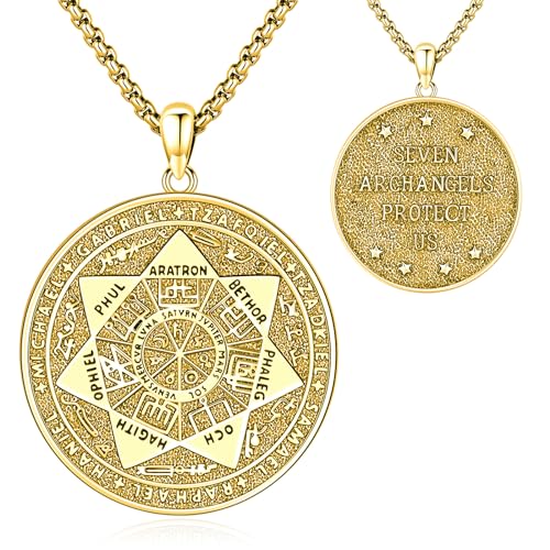 Eusense Sieben Erzengel Anhänger Halskette, Siegel der 7 Erzengel Anhänger Halskette Spiritueller Talisman Amulett Schmuck für Männer Frauen von Eusense