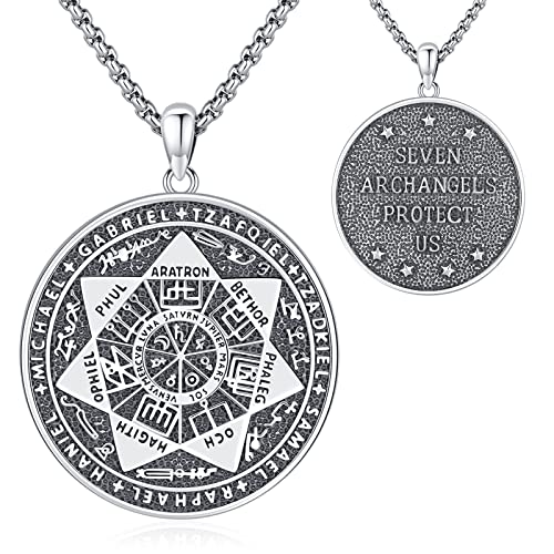 Eusense Sieben Erzengel Anhänger Halskette, Siegel der 7 Erzengel Anhänger Halskette Spiritueller Talisman Amulett Schmuck für Männer Frauen von Eusense