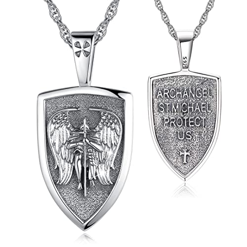 Eusense St Michael Halskette 925 Sterling Silber Erzengel Anhänger Saint Michael Amulett Schmuck Geschenk für Herren Damen von Eusense