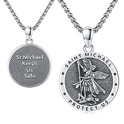 Eusense St Michael Halskette 925 Sterling Silber Heiliger Erzengel Anhänger Saint Michael Amulett Schmuck Geschenk für Herren Damen, 20+2" von Eusense