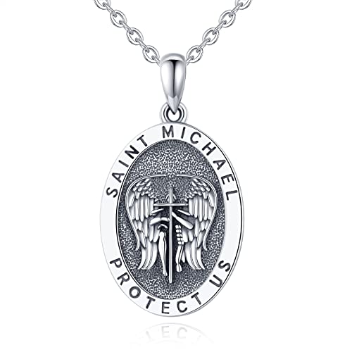 Eusense St Michael Kette für Herren Erzengel 925 Silber Saint Michael Medaille Anhänger Halskette Engel Schmuck für Mädchen, 60.69CM von Eusense