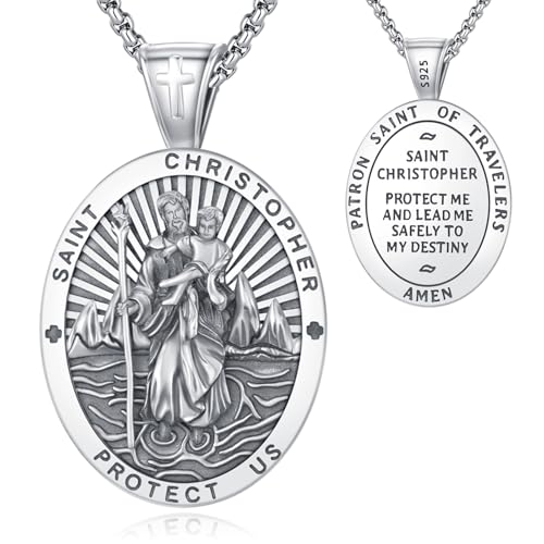 Eusense St. Christopherus Anhänger Halskette 925 Silber St. Christopherus Halskette St. Christopherus Anhänger Schmuck religiöses Amulett für Männer Frauen von Eusense
