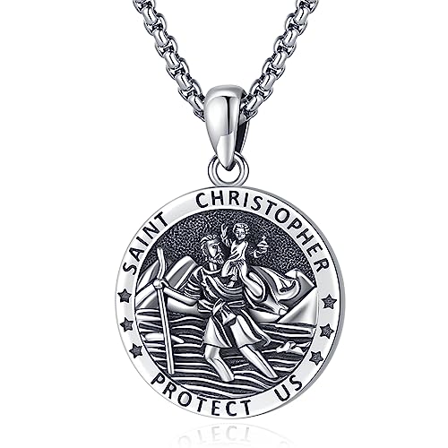 Eusense St. Christopherus Halskette 925 Silber St. Christopherus Anhänger St. Christopherus Anhänger Kette Schmuck Religiöses Amulett für Männer Frauen von Eusense