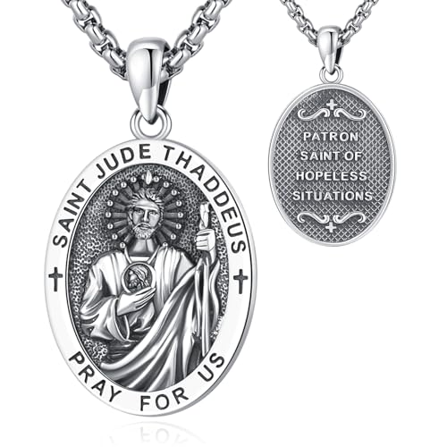 Eusense Saint Jude Thaddäus Halskette 925 Sterling Silber St. Jude Thaddäus Anhänger Heiliger St. Jude Thaddäus Anhänger Kette Amulett Halskette Anhänger Schutz Schmuck Geschenke für Frauen Männer von Eusense