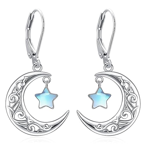 Eusense Stern und Mond Ohrringe 925 Sterling Silber Mondstein Ohrringe Schmuck Geschenk für Frauen Mädchen von Eusense
