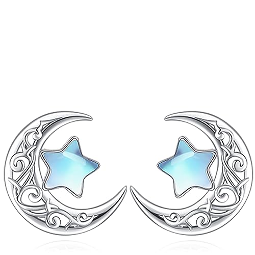 Eusense Stern und Mond Ohrstecker 925 Sterling Silber Mond Ohrstecker Mondstein Ohrringe Schmuck Geschenk für Frauen Mädchen von Eusense