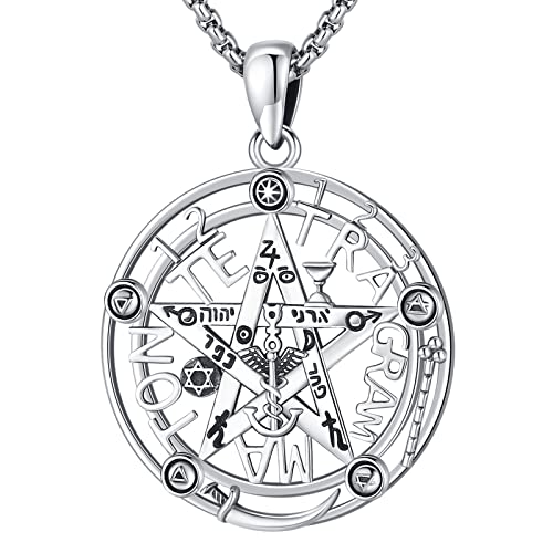 Eusense Tetragrammaton Halskette 925 Silber Pentagramm Anhänger Talisman Schutz Amulett Wicca Schmuck Hexe Kette für Herren Damen Unisex von Eusense